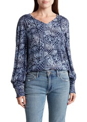 Lucky Brand Alice Paisley Long Sleeve Top in Navy Multi at Nordstrom Rack