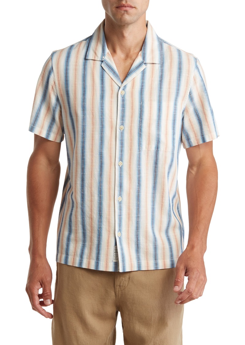 Lucky Brand Ballona Stripe Button-Up Cotton Camp Shirt in Blue Gold Multi at Nordstrom Rack