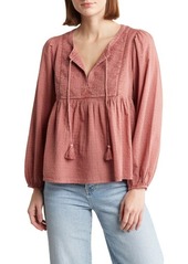 Lucky Brand Balloon Sleeve Cotton Peasant Top