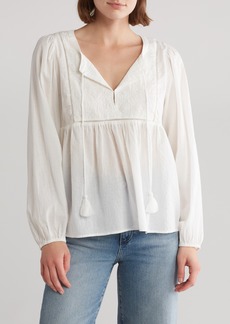 Lucky Brand Balloon Sleeve Cotton Peasant Top in Cloud Dancer at Nordstrom Rack
