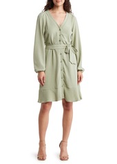 Lucky Brand Balloon Sleeve Tie Waist Button Front Dress in Aloe Green at Nordstrom Rack