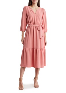 Lucky Brand Balloon Sleeve Tie Waist Dress in Vacay Pink at Nordstrom Rack