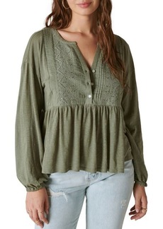 Lucky Brand Beaded Embroidered Pintuck Top