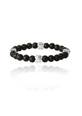 Lucky Brand Black Onyx & 4Pc Clover Beaded Elastic Bracelet - Silver tone, black