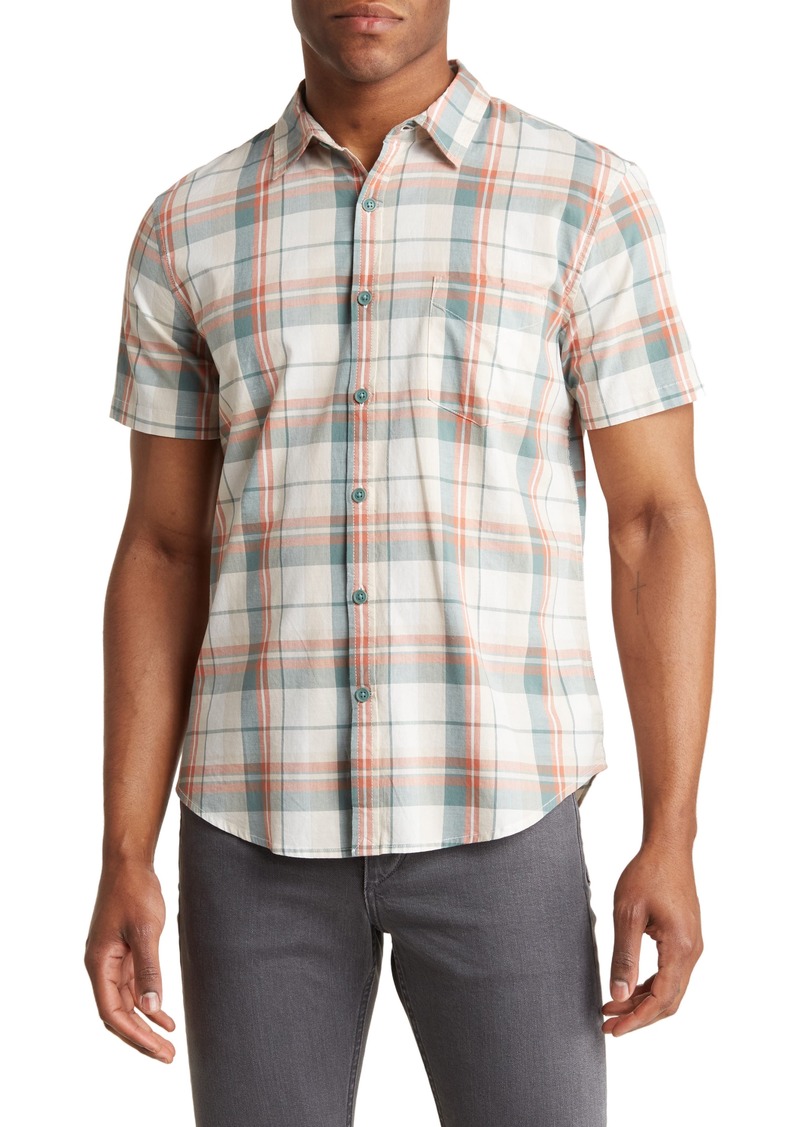 Lucky Brand Bollana Plaid Short Sleeve Stretch Button-Up Shirt in Green Ivory Plaid at Nordstrom Rack