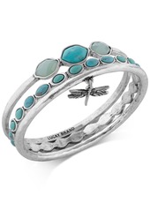 Lucky Brand Bracelet Set, Silver-Tone Turquoise Dragonfly Bangle Bracelets