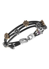 Lucky Brand Bracelet, Two Tone Flower Woven Leather Bracelet