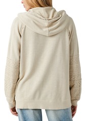 Lucky Brand Cotton Lace Panel Zip Up Hoodie Sweatshirt - Peyote