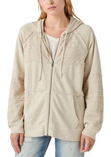 Lucky Brand Cotton Lace Panel Zip Up Hoodie Sweatshirt - Peyote