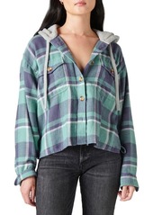 Lucky Brand Crop Plaid Hoodie in Green Plaid at Nordstrom