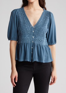 Lucky Brand Daydreamer Lace Peplum Top in Orion Blue at Nordstrom Rack