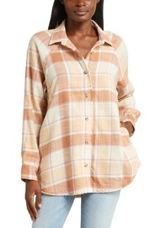 Lucky Brand Distressed Oversize Plaid Cotton Flannel Button-Up Shirt