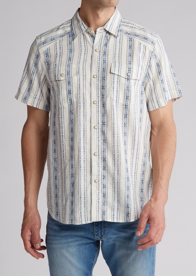 Lucky Brand Dobby Stripe Workwear Short Sleeve Button-Up Shirt in Light Blue Stripe at Nordstrom Rack