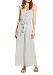 Lucky Brand Eliza Stripe Belted Sleeveless Cotton Blend Maxi Dress in White/Navy at Nordstrom