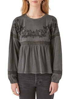 Lucky Brand Embroidered Babydoll Top in Washed Black at Nordstrom Rack