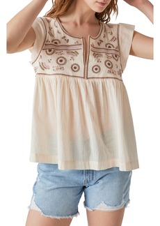 Lucky Brand Embroidered Bib Cotton Top in Nude Pink at Nordstrom Rack