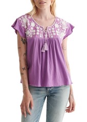 Lucky Brand Embroidered Boho Stretch Cotton Blouse in 523 Raspberry at Nordstrom