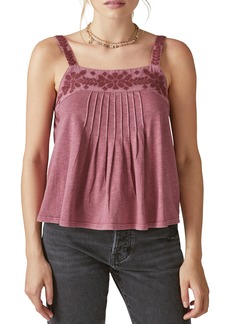 Lucky Brand Embroidered Cotton Jersey Camisole in Oxblood Red at Nordstrom Rack