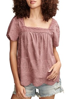 Lucky Brand Embroidered Flutter Sleeve Top
