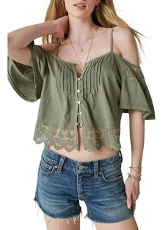 Lucky Brand Embroidered Lace Cold Shoulder Top