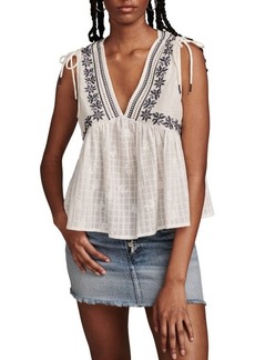 Lucky Brand Embroidered Ruched Shoulder Tank