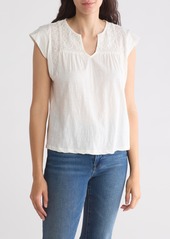 Lucky Brand Embroidered Yoke Cotton Top in Olivine at Nordstrom Rack
