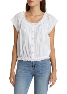 Lucky Brand Eyelet Accent Button-Up Cotton Top