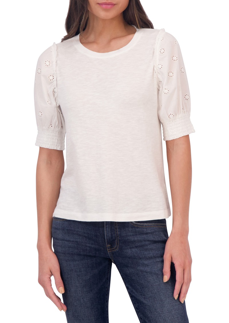 Lucky Brand Eyelet Puff Sleeve Top in Bright White at Nordstrom Rack
