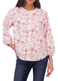 Lucky Brand Floral Print Band Collar Button-Up Cotton Shirt in Red Multi at Nordstrom Rack