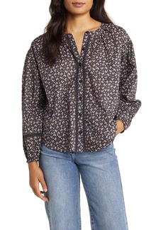 Lucky Brand Floral Print Button Front Blouse in Black Floral Print at Nordstrom Rack