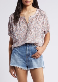 Lucky Brand Floral Print Cotton Peasant Top