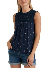 Lucky Brand Floral-Print Embroidered Top
