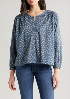 Lucky Brand Floral Smocked Button-Up Top