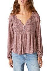 Lucky Brand Floral Smocked Henley Top