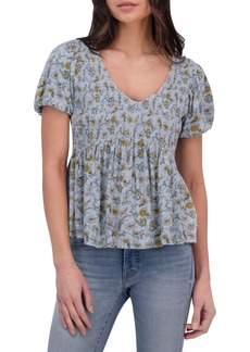 Lucky Brand Floral Smocked Puff Sleeve Top in Blue Multi at Nordstrom Rack