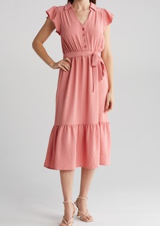 Lucky Brand Flutter Sleeve Midi Shirtdress in Vacay Pink at Nordstrom Rack