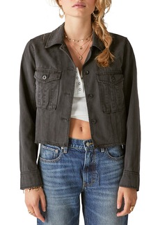 Lucky Brand Frayed Crop Twill Trucker Jacket in 001 Lucky Black at Nordstrom Rack