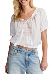 Lucky Brand Geometric Embroidery Cotton Short Sleeve Top