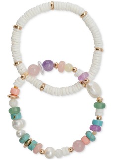 Lucky Brand Gold-Tone 2-Pc. Set Multicolor Mixed Stone Beaded Stretch Bracelets - Gold