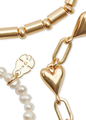 Lucky Brand Gold-Tone 3-Pc. Set Heart Charm Mixed Bead Stretch Bracelets - Gold
