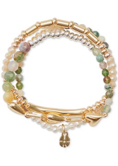 Lucky Brand Gold-Tone 3-Pc. Set Heart Charm Mixed Bead Stretch Bracelets - Gold
