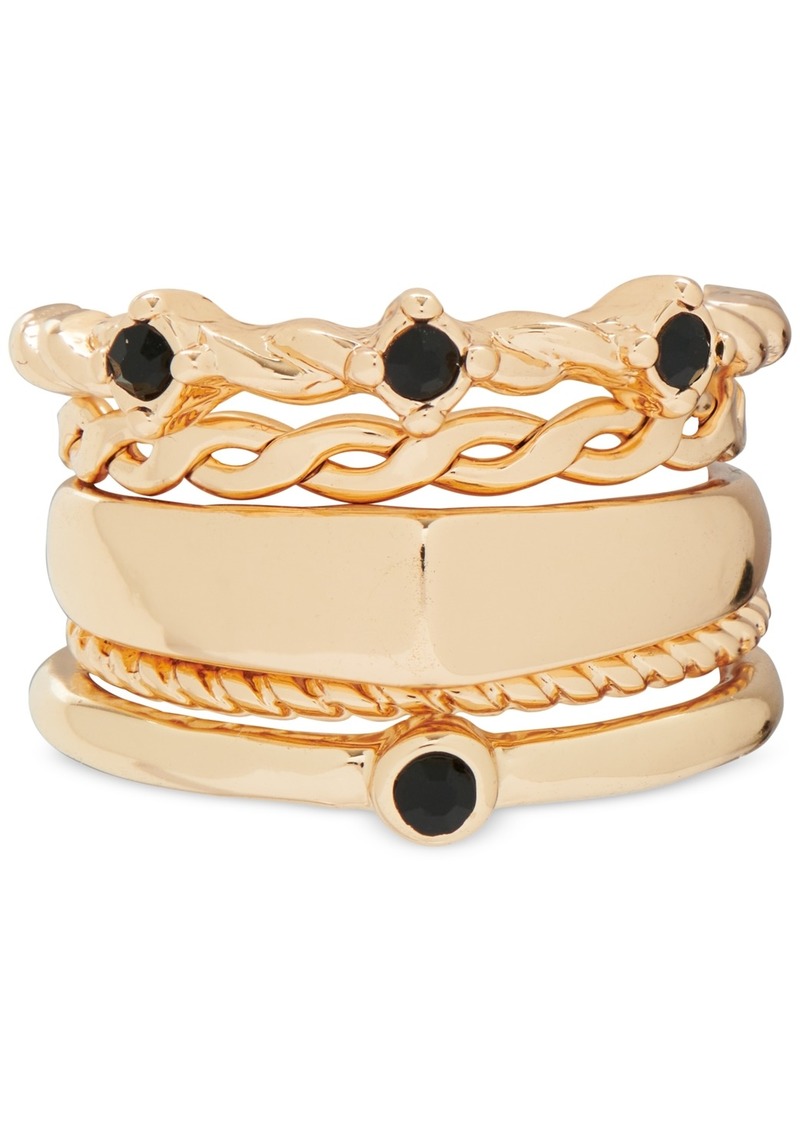 Lucky Brand Gold-Tone 5-Pc. Set Jet Pave Stack Rings - Gold