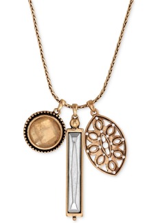 Lucky Brand Gold-Tone Crystal and Cutout Charm Necklace - Ttone