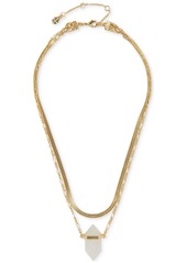 "Lucky Brand Gold-Tone Crystal Pendant Herringbone & Chain Link Convertible Layered Necklace, 16"" + 3"" extender - Gold"