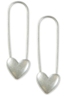 Lucky Brand Gold-Tone Heart Safety Pin Drop Earrings - Silver
