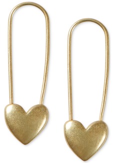 Lucky Brand Gold-Tone Heart Safety Pin Drop Earrings - Gold