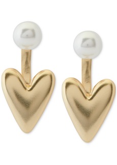 Lucky Brand Gold-Tone Imitation Pearl & Puffy Heart Jacket Earrings - Gold
