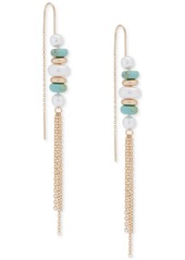 Lucky Brand Gold-Tone Imitation Pearl & Stone Beaded Threader Earrings - Gold