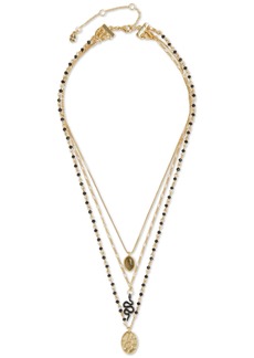 "Lucky Brand Gold-Tone Mixed Stone & Snake Convertible Layered Pendant Necklace, 16"" + 3"" extender - Ttone"