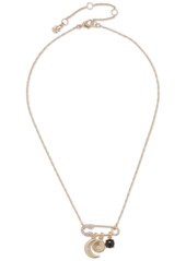 "Lucky Brand Gold-Tone Mixed Stone Safety Pin & Celestial Charm Pendant Necklace, 16"" + 3"" extender - Gold"